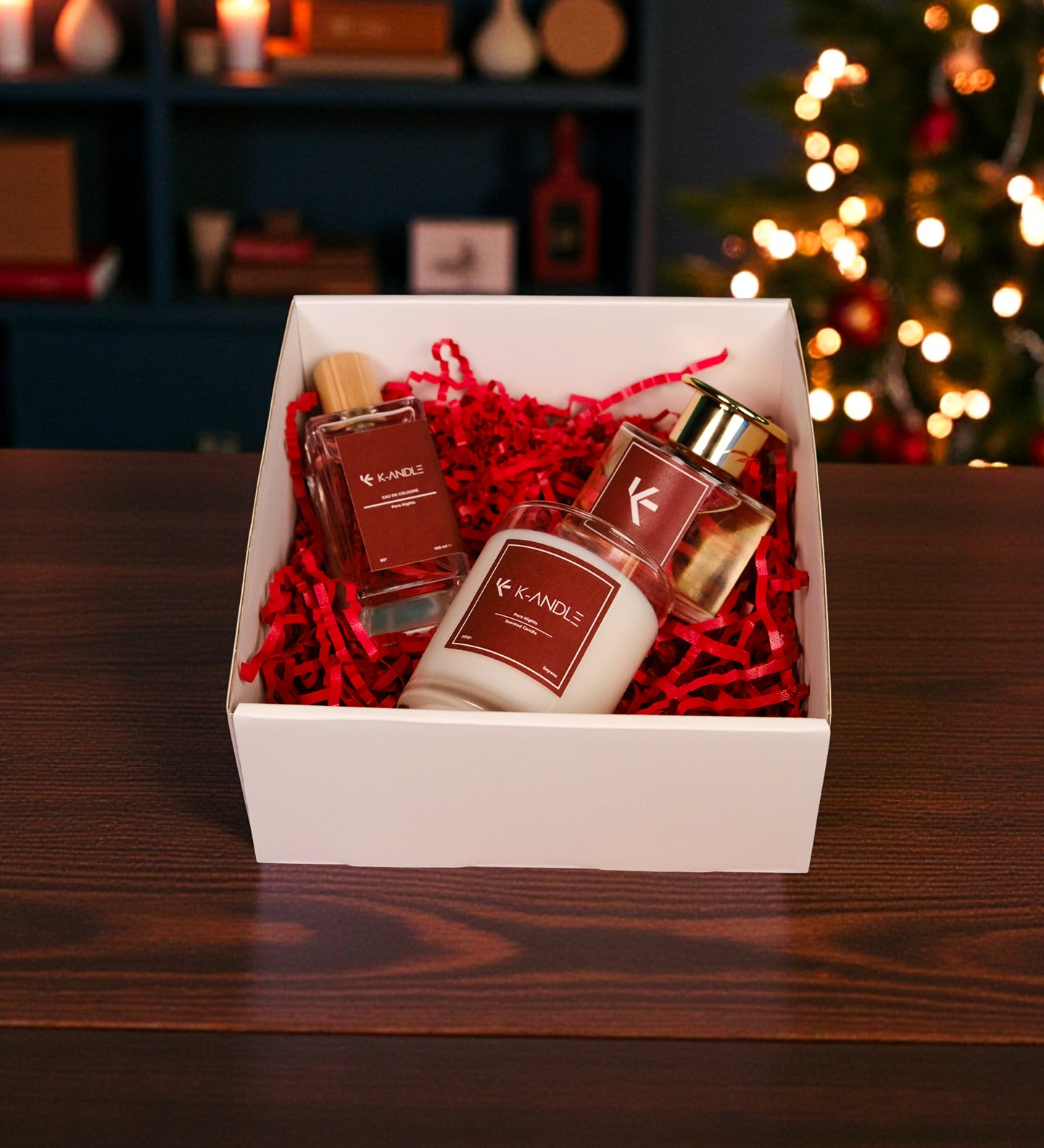 El yapımı soya mum, çubuklu oda kokusu ve kolonya Pera Nights set detay görünümü