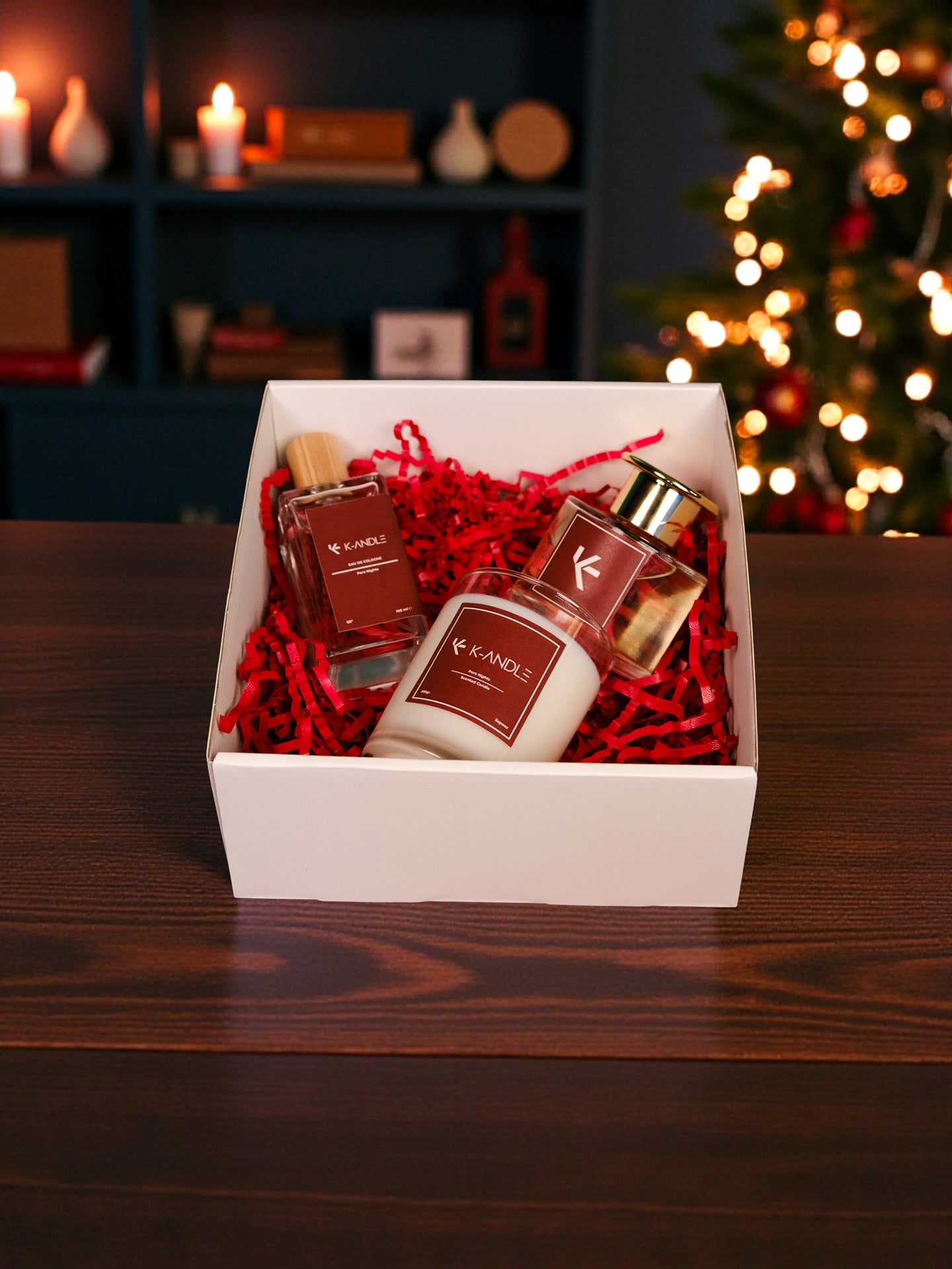 El yapımı soya mum, çubuklu oda kokusu ve kolonya Pera Nights set detay görünümü