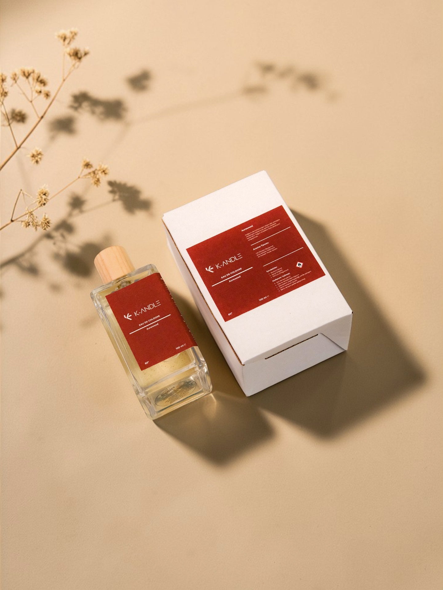 Aurawood Kolonya 100ml 80° | Odunsu Sandal Aromalı El Yapımı Kolonya | K-ANDLE